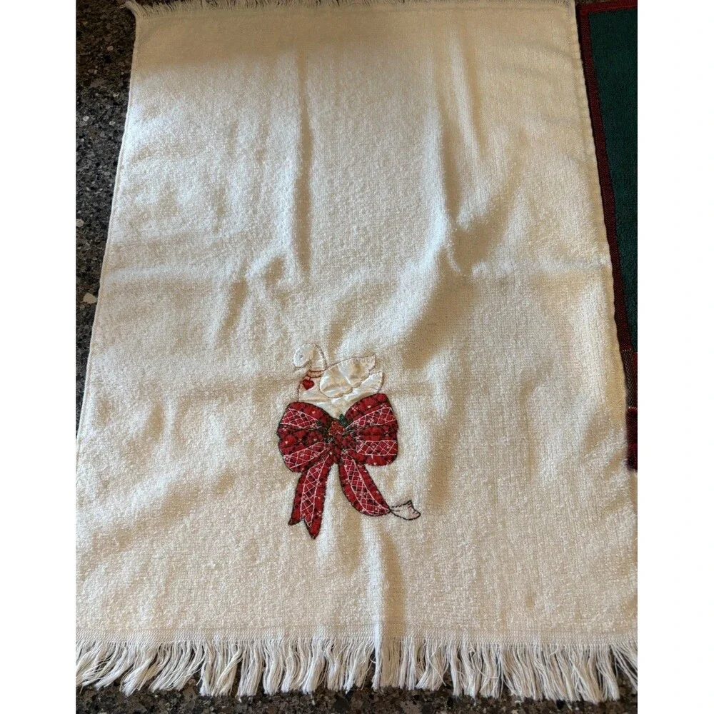 Vintage 80’s Christmas Hand Towel Set 2 Country Goose Holly Border Cannon Marten